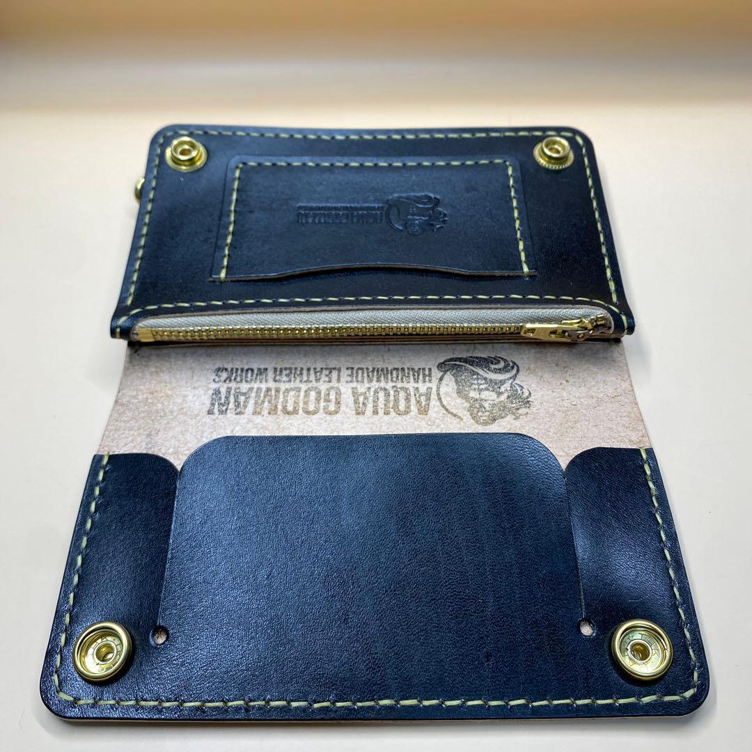 値下】【無骨×上質】3層 丘染めブラック／ミドルトラッカーウォレット