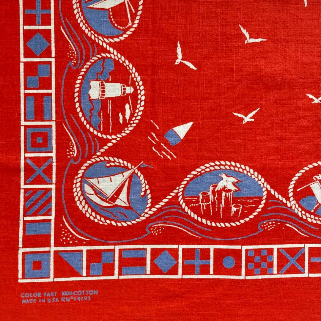 レア RN14193 バンダナ ヴィンテージ マリン柄 レッド 赤 アメリカ