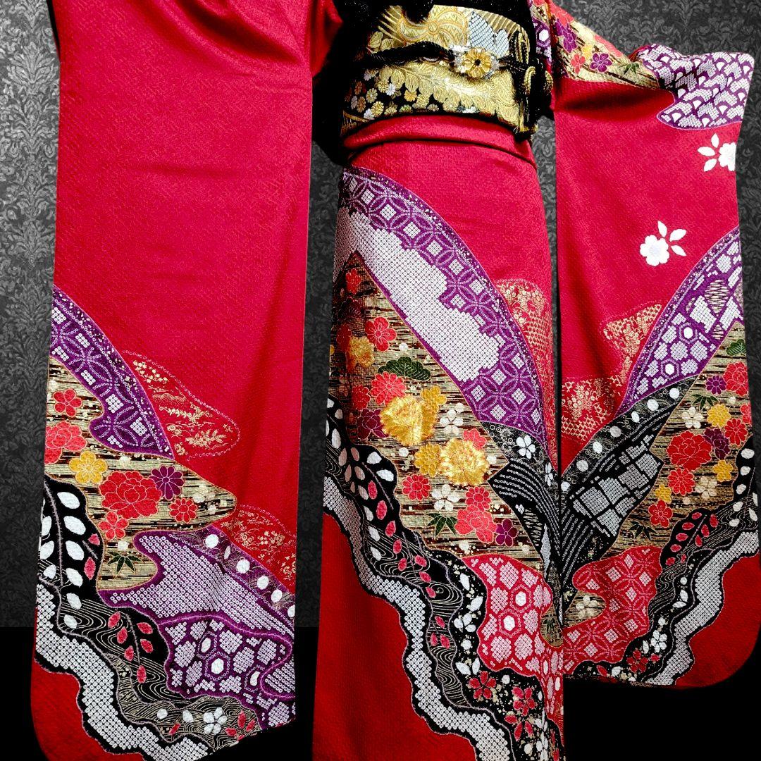 大特価SALE中☆振袖フルセット(7点)・成人式・総絞り・エンボス加工