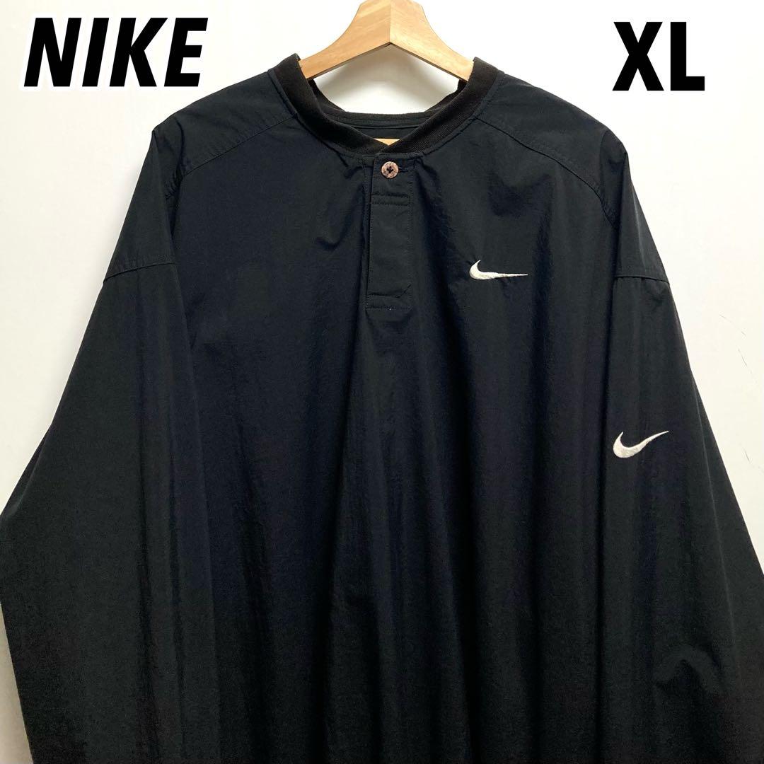NIKE 刺繍ソロスウッシュロゴ ヘンリーネック ナイロンジャケット 黒 XL NIKE ナイキ ナイロンジャケット 中綿 スウッシュ 刺繍 90s M 黒 白