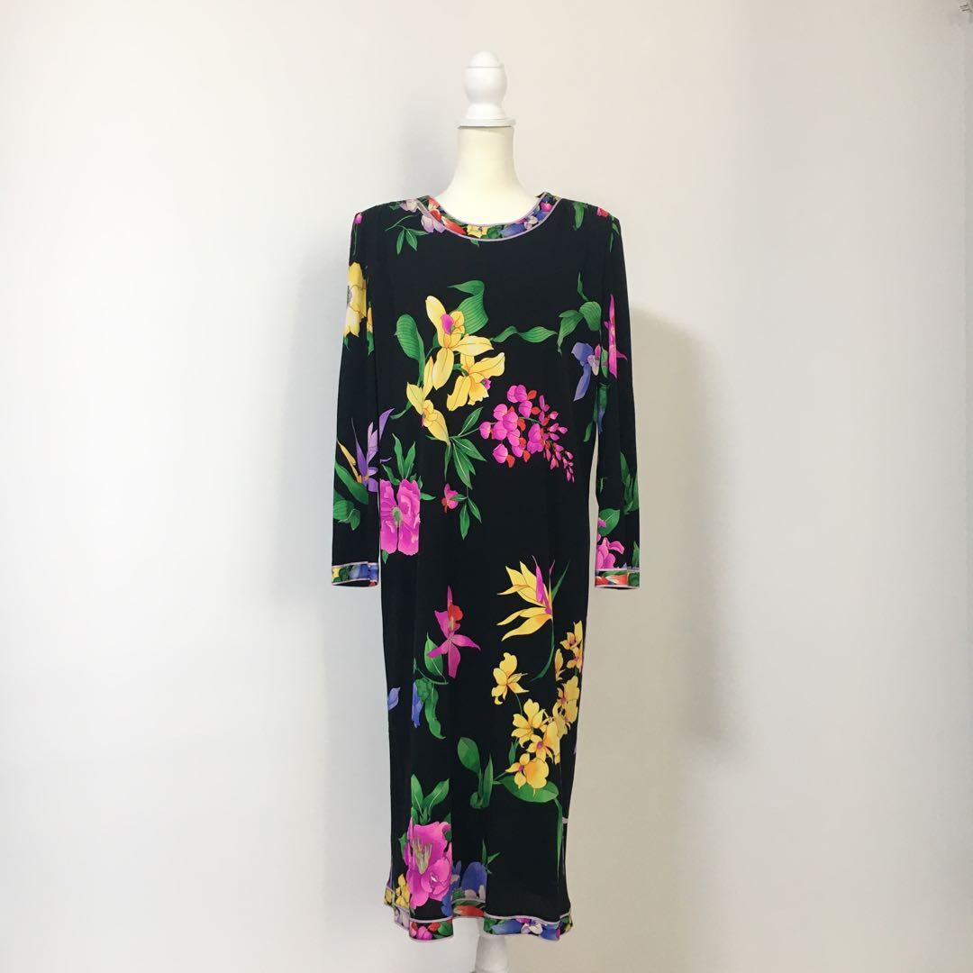 美品 LEONARD レオナール 最高級シルク ベルト ワンピース 48 - メルカリ