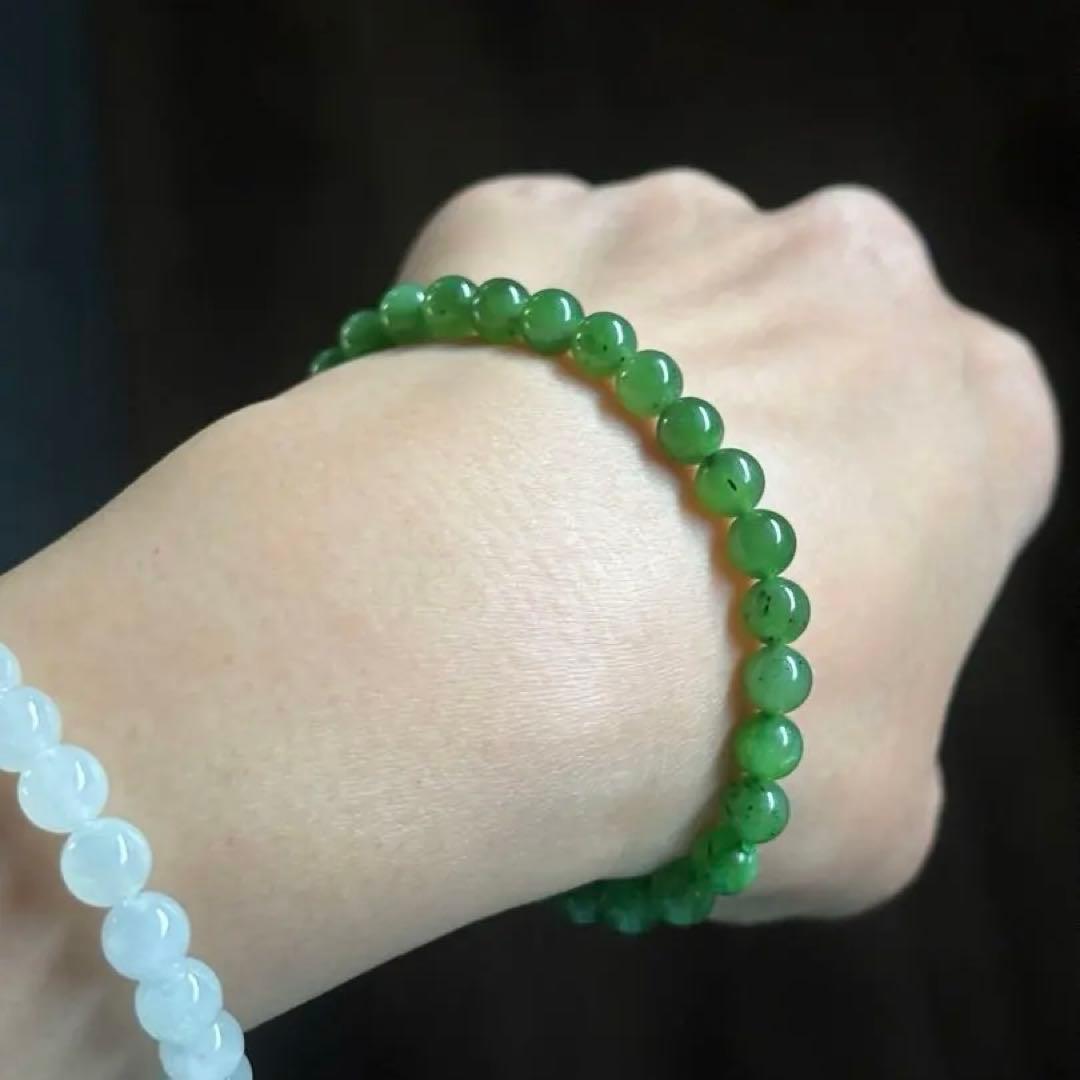 純天然 和田玉　碧玉 6.1mm ブレスレット　キウイフルーツ模様　鑑定書