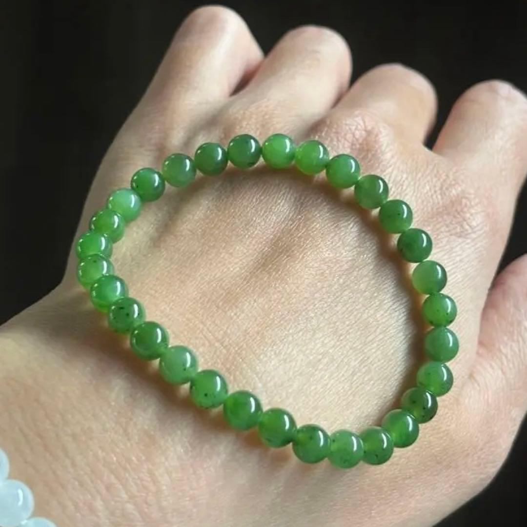純天然 和田玉　碧玉 6.1mm ブレスレット　キウイフルーツ模様　鑑定書