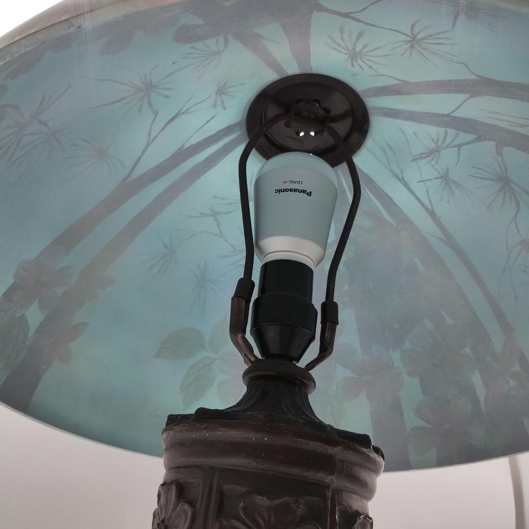 c【 美品 】高さ58㎝ ティファニー 鳥 花柄 大型ガラスシェードランプ