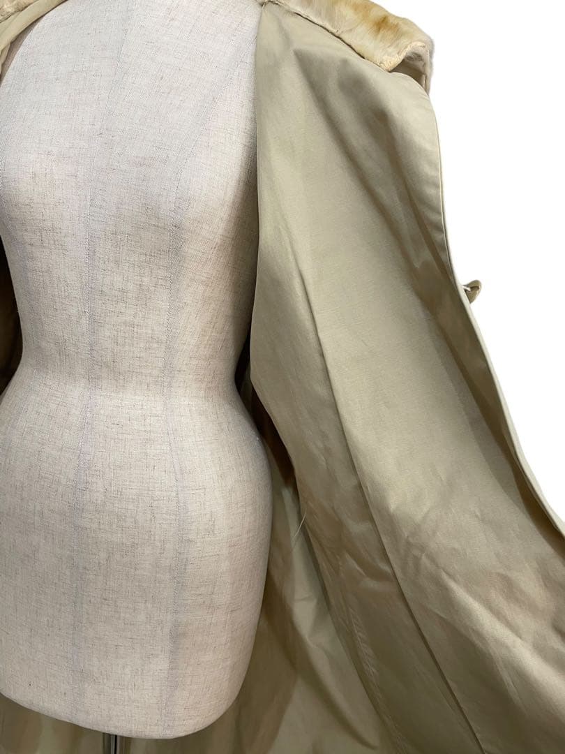 FENDI】フェンディ 毛皮 ナイロン ステンカラーコート ベージュ 40