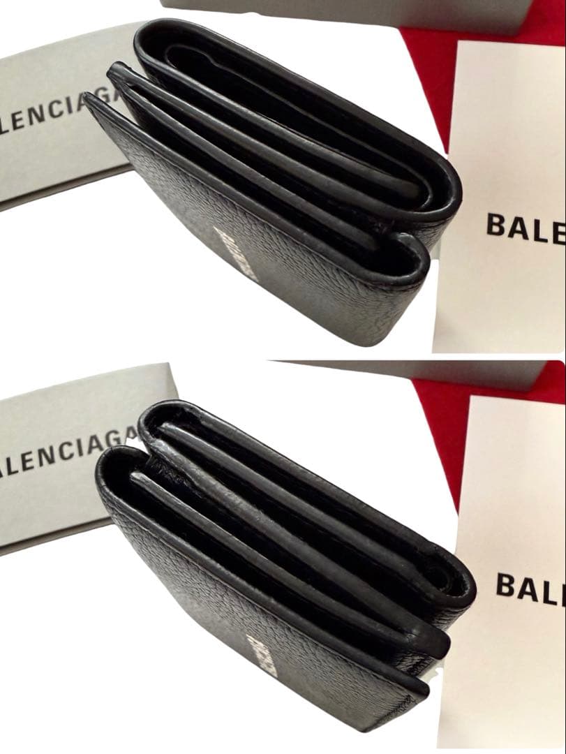 美品✨BALENCIAGAバレンシアガ財布三つ折594312カーフレザーロゴ黒