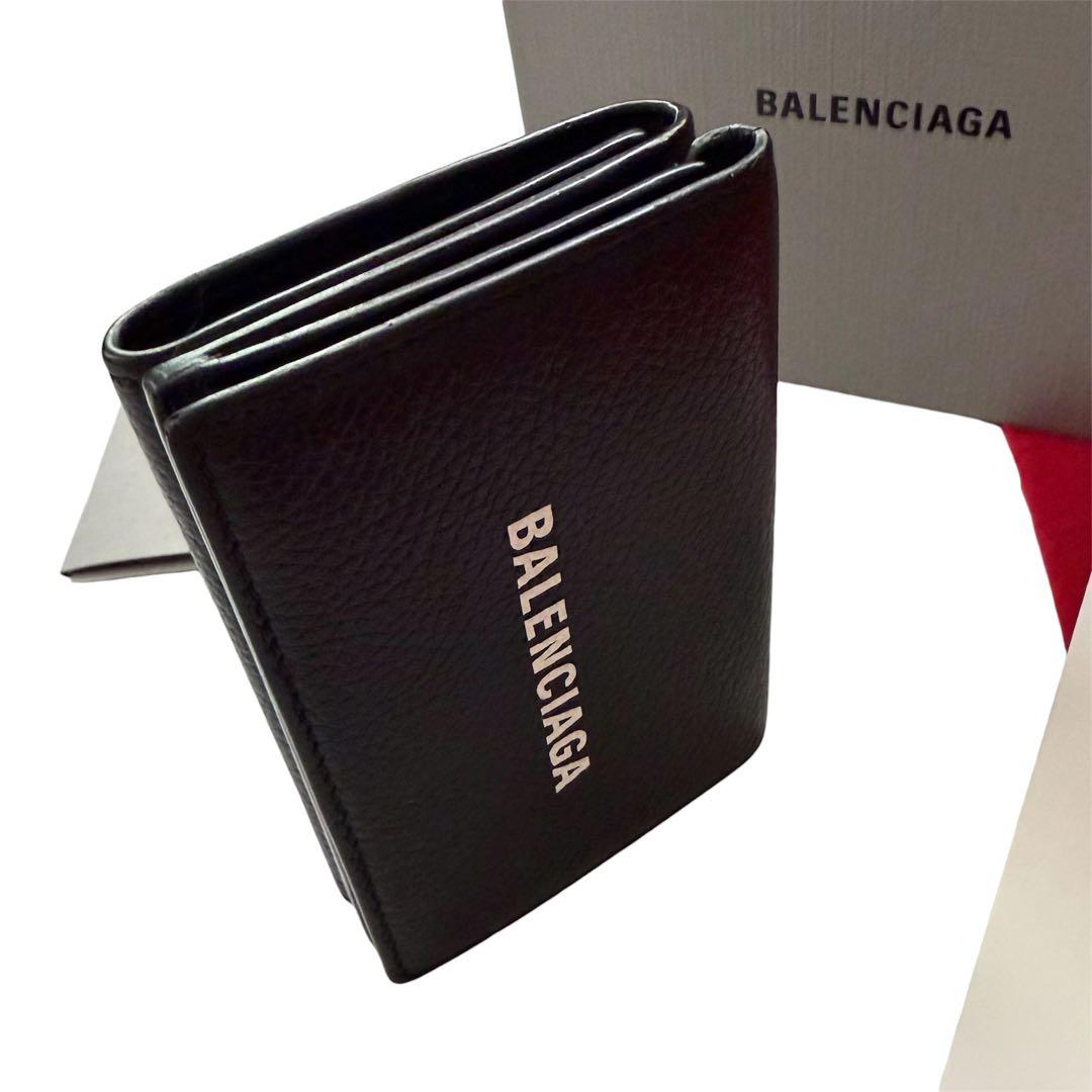美品✨BALENCIAGAバレンシアガ財布三つ折594312カーフレザーロゴ黒