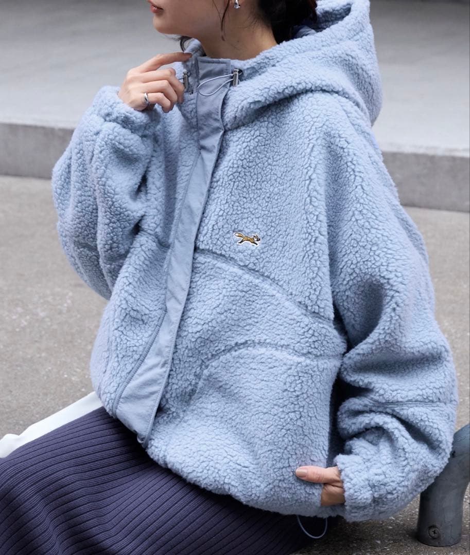 THE FOX ロゴ ワンポイント刺繍 ドロスト オーバーサイズボアブルゾン