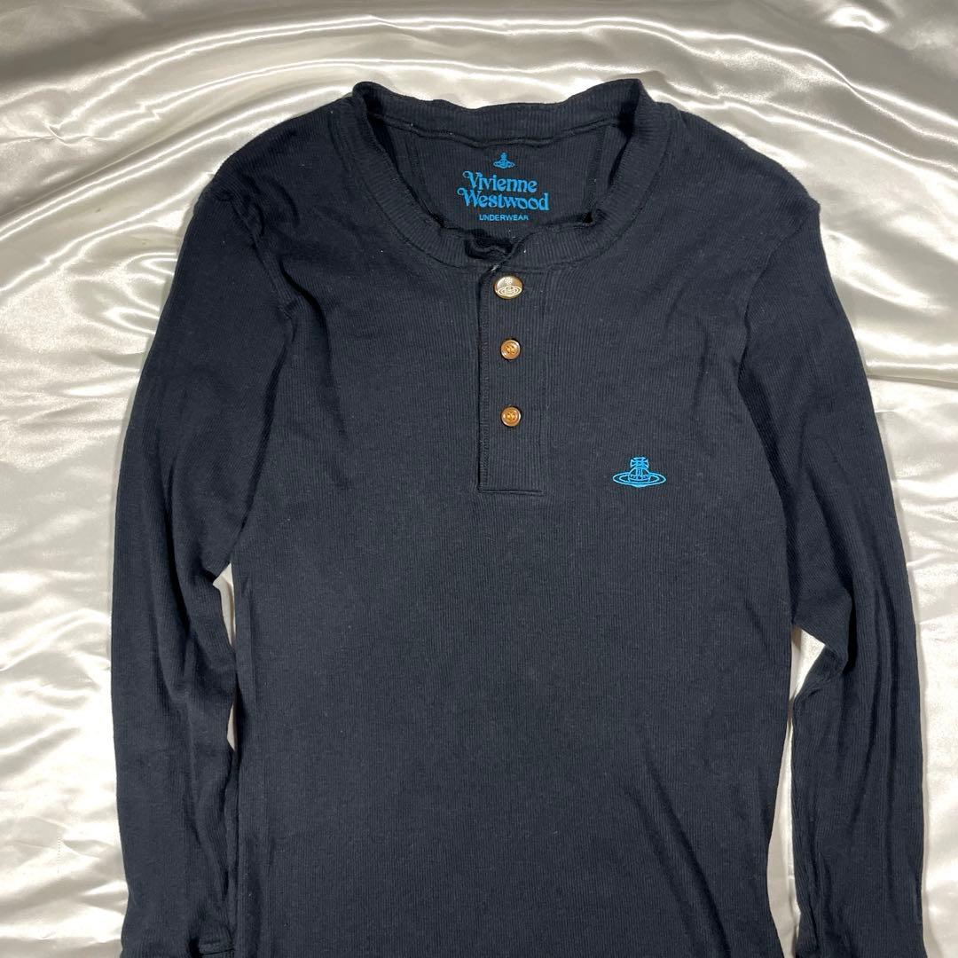 ヴィヴィアンウエストウッド オーブ刺繍 サーマル ロンT ブラック