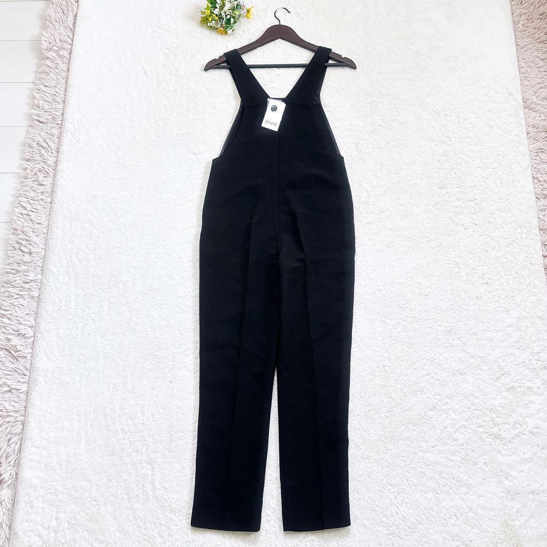 《新品》JENNE 美シルエットサロペット オーバーオール くるみボタン 黒 S