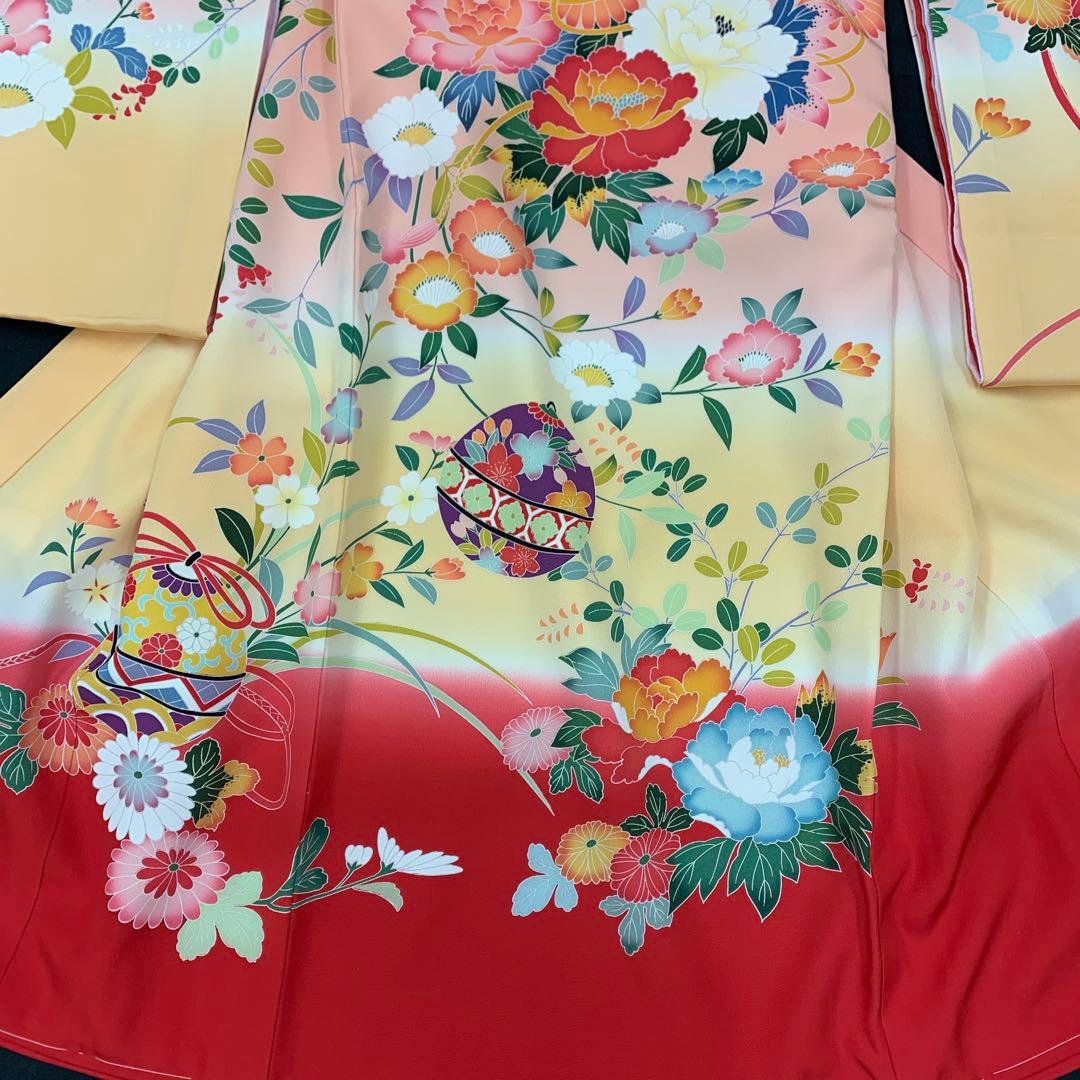 新品、最高級正絹産着京友禅手美術、特撰加賀五彩染、祝い四季花王朝鈴