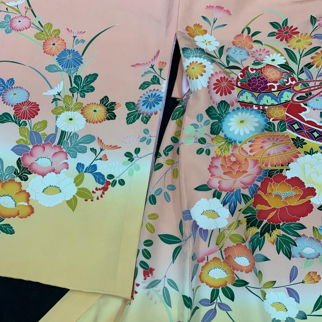 新品、最高級正絹産着京友禅手美術、特撰加賀五彩染、祝い四季花王朝鈴