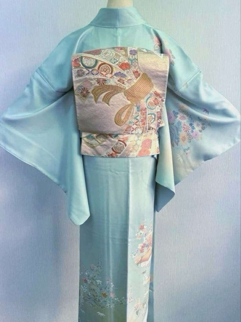 梅乃【162】正絹 訪問着 フルセット 美品 七五三 入卒式 お宮参り 水色