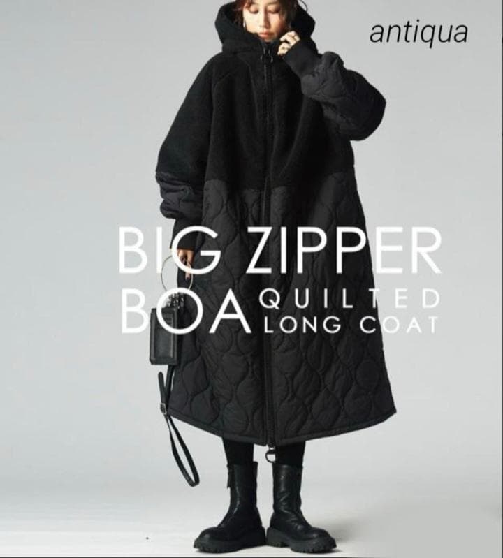 antiqua アンティカ ビッグファスナーロングコート【ブラック】 - メルカリ