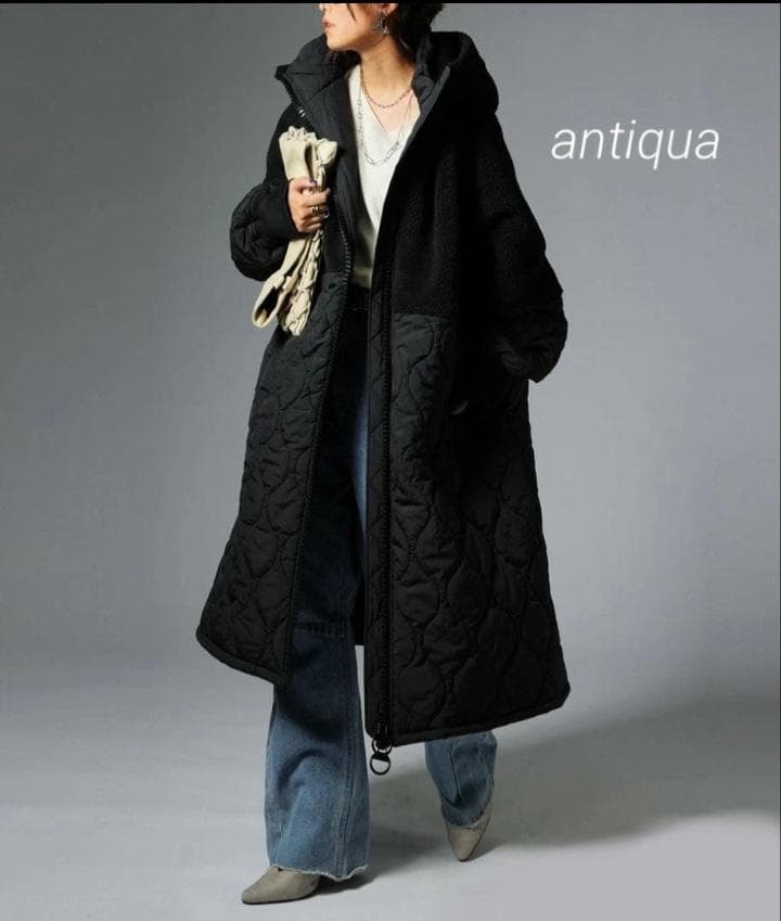 antiqua アンティカ ビッグファスナーロングコート【ブラック】 - メルカリ