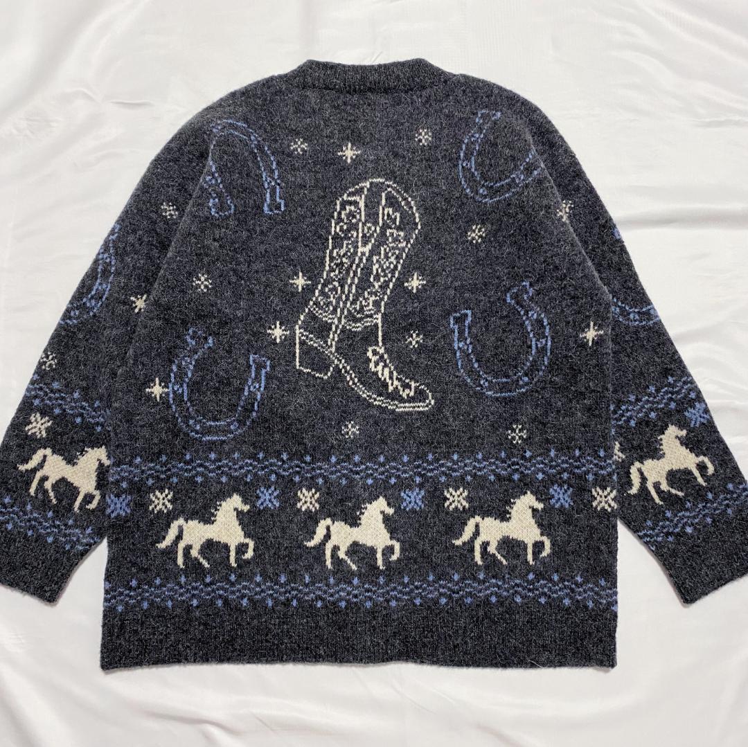 ZARA ジャカードニットボタンカーディガン S 馬柄セーター - メルカリ