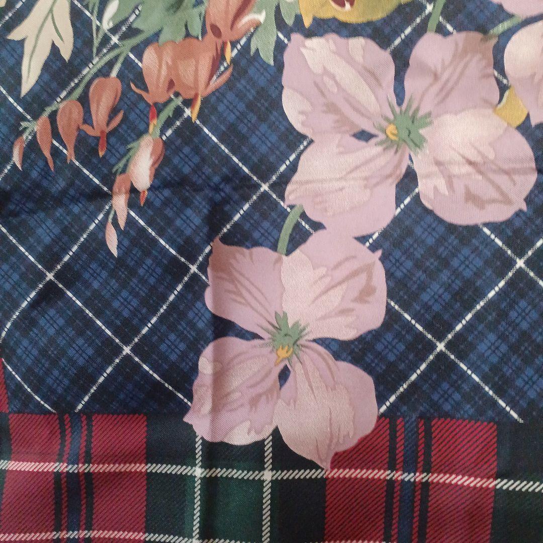 Ralph Lauren シルクスカーフ 大判 チェック×フローラル 花柄 上品