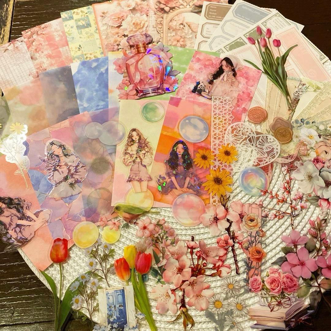 海外紙もの ジャンクジャーナル コラージュ紙 ステッカー 春カラー