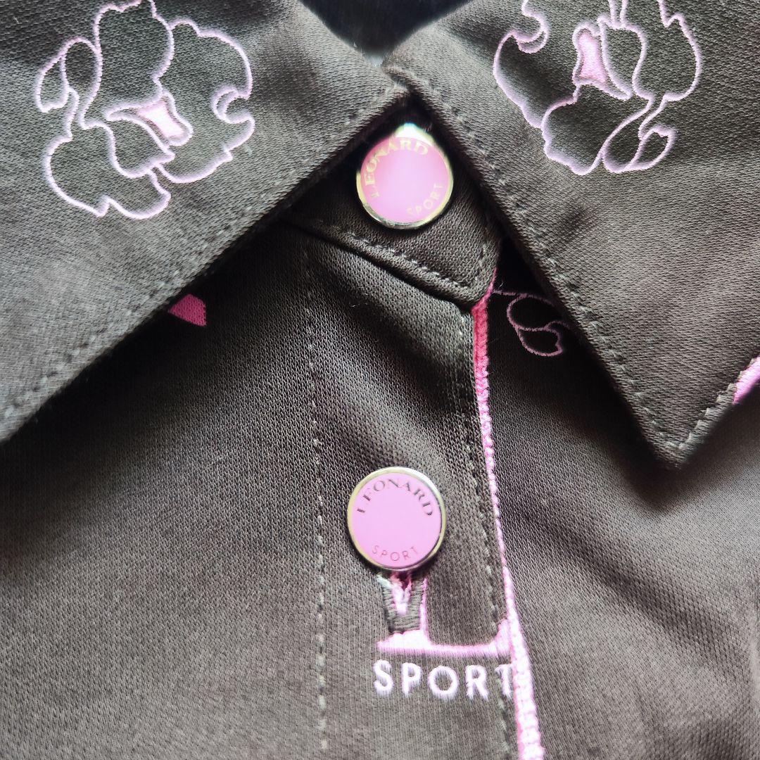 未使用級】レオナール長袖コットンポロシャツ 総ロゴマーク花柄