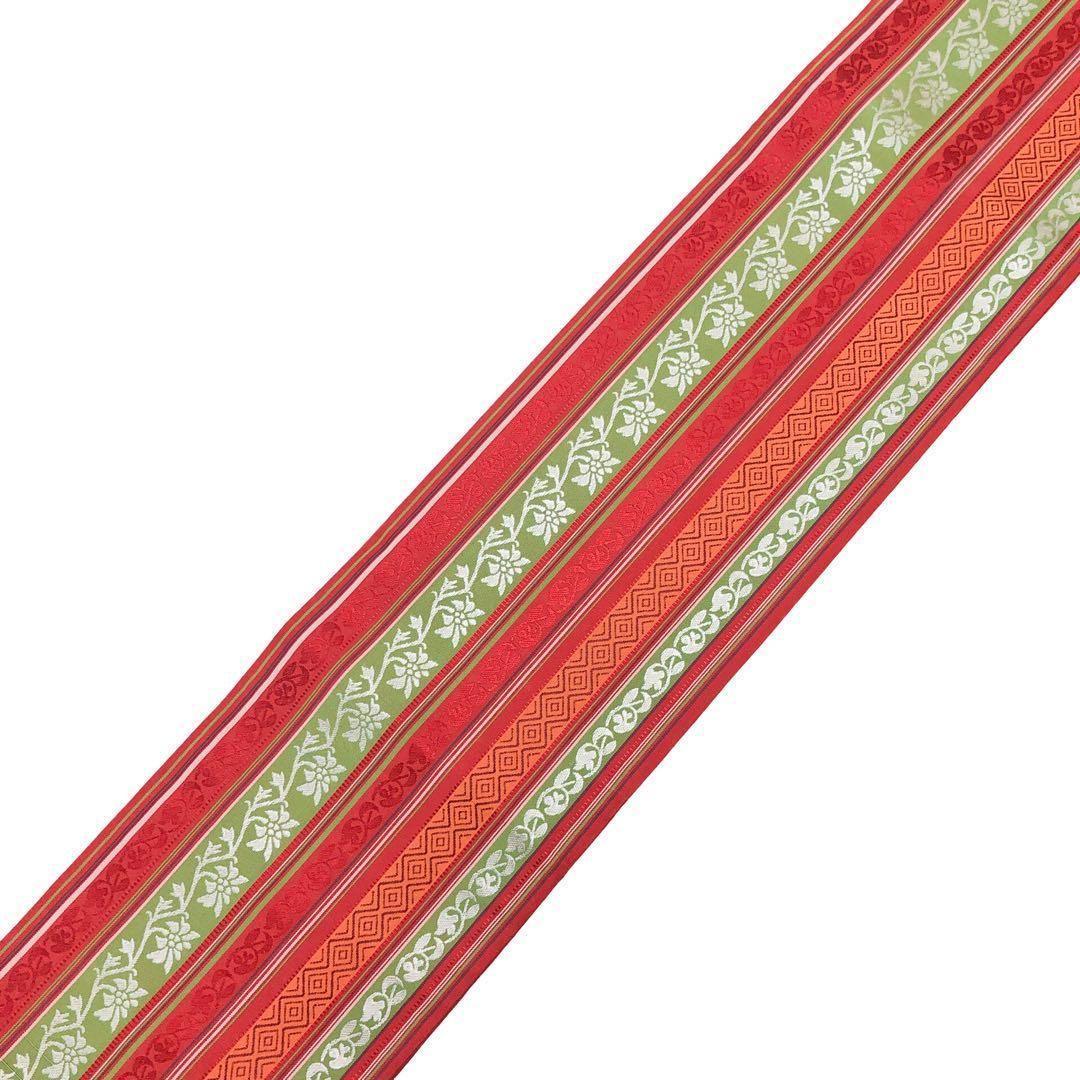 半幅帯 本場筑前博多織 証紙付 縦縞 花唐草模様 赤色 D-2038 - メルカリ