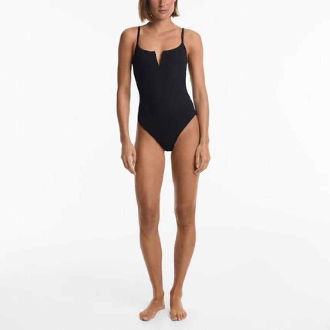 【OYSHO】フロントVカットピケ生地ワンピース水着/Sサイズ