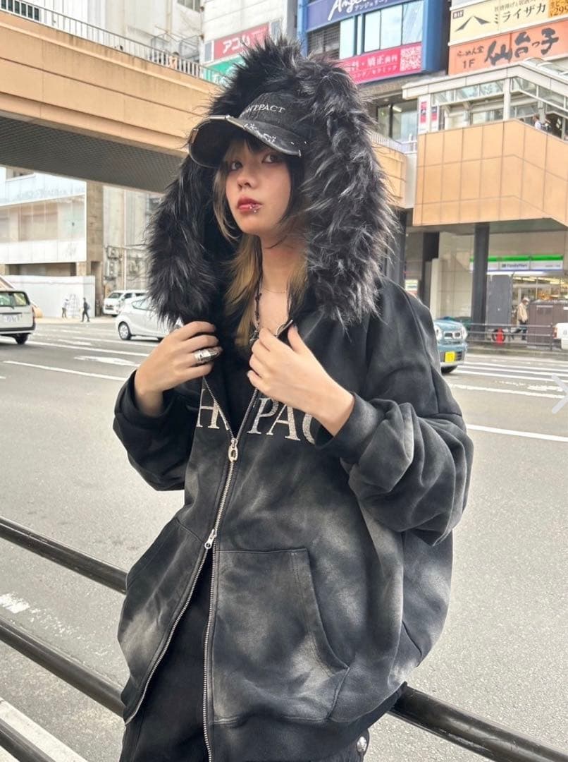 完売品】DYOG ファーパーカー y2k グランジ ジップパッカー ブラック