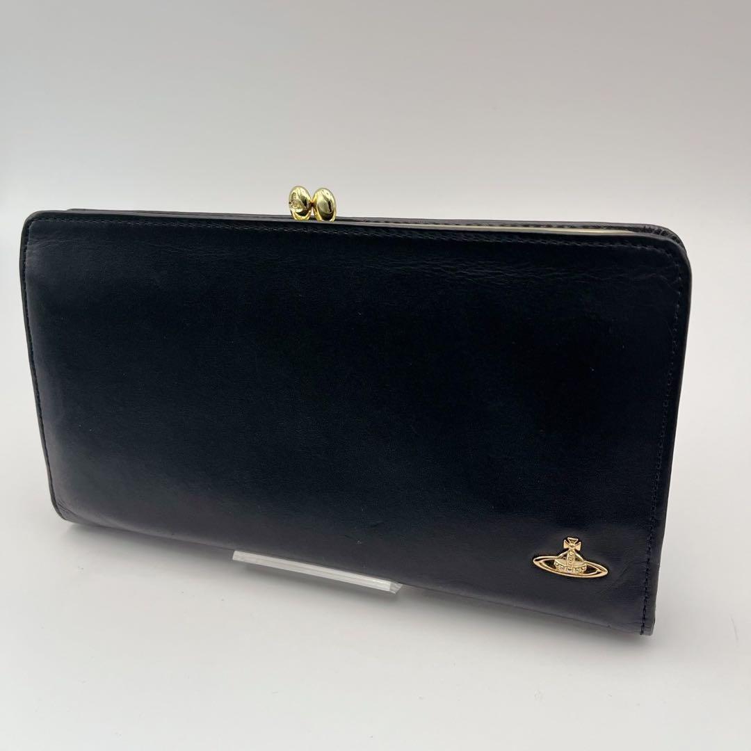 ヴィヴィアンウエストウッド がま口 長財布 レザー オーブ 黒 - メルカリ