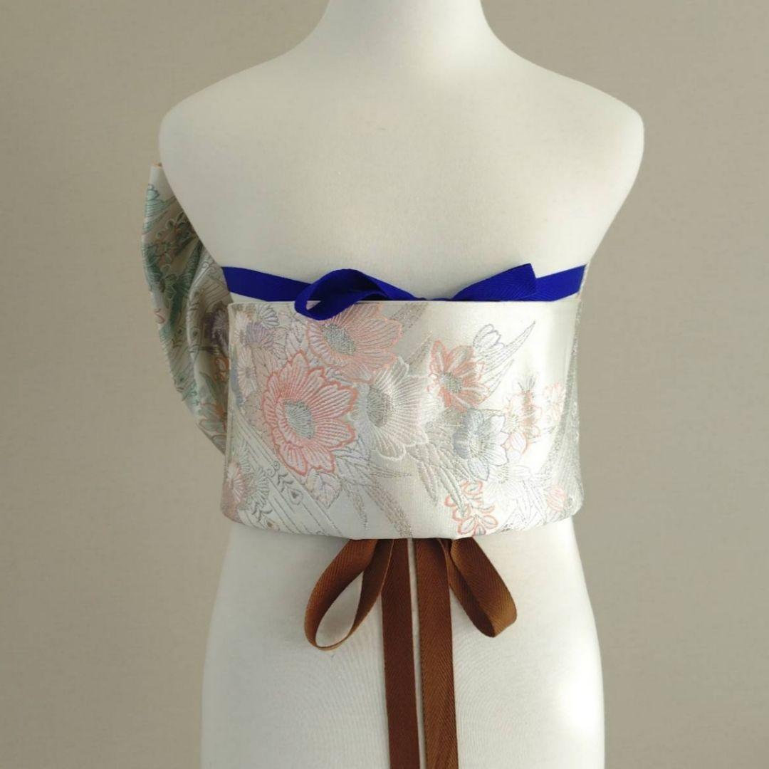 未使用、タグ付き 一部式 振袖用作り帯 九百プラチナ 十三