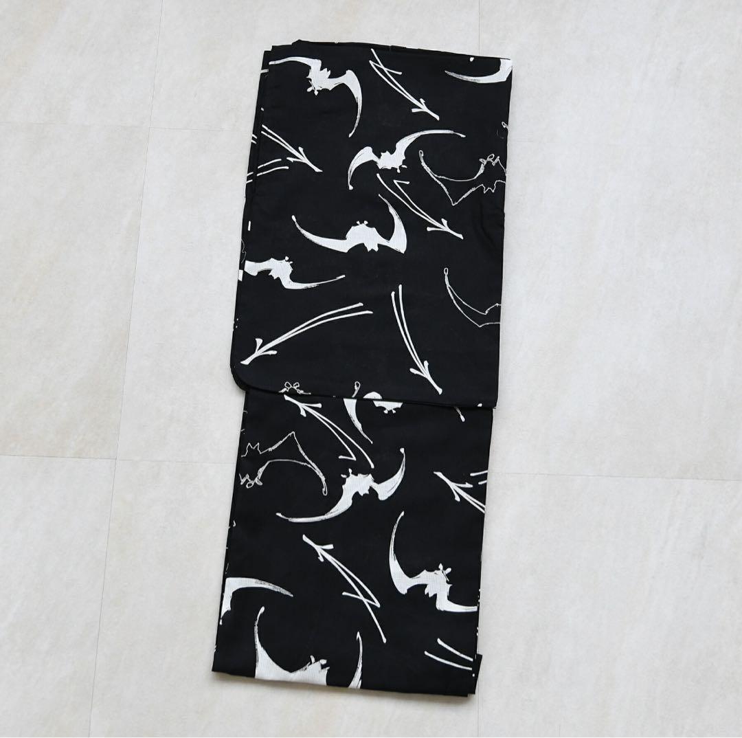 ニコアンティーク 高級変わり織 浴衣単品ブラック蝙蝠】utataneポップ