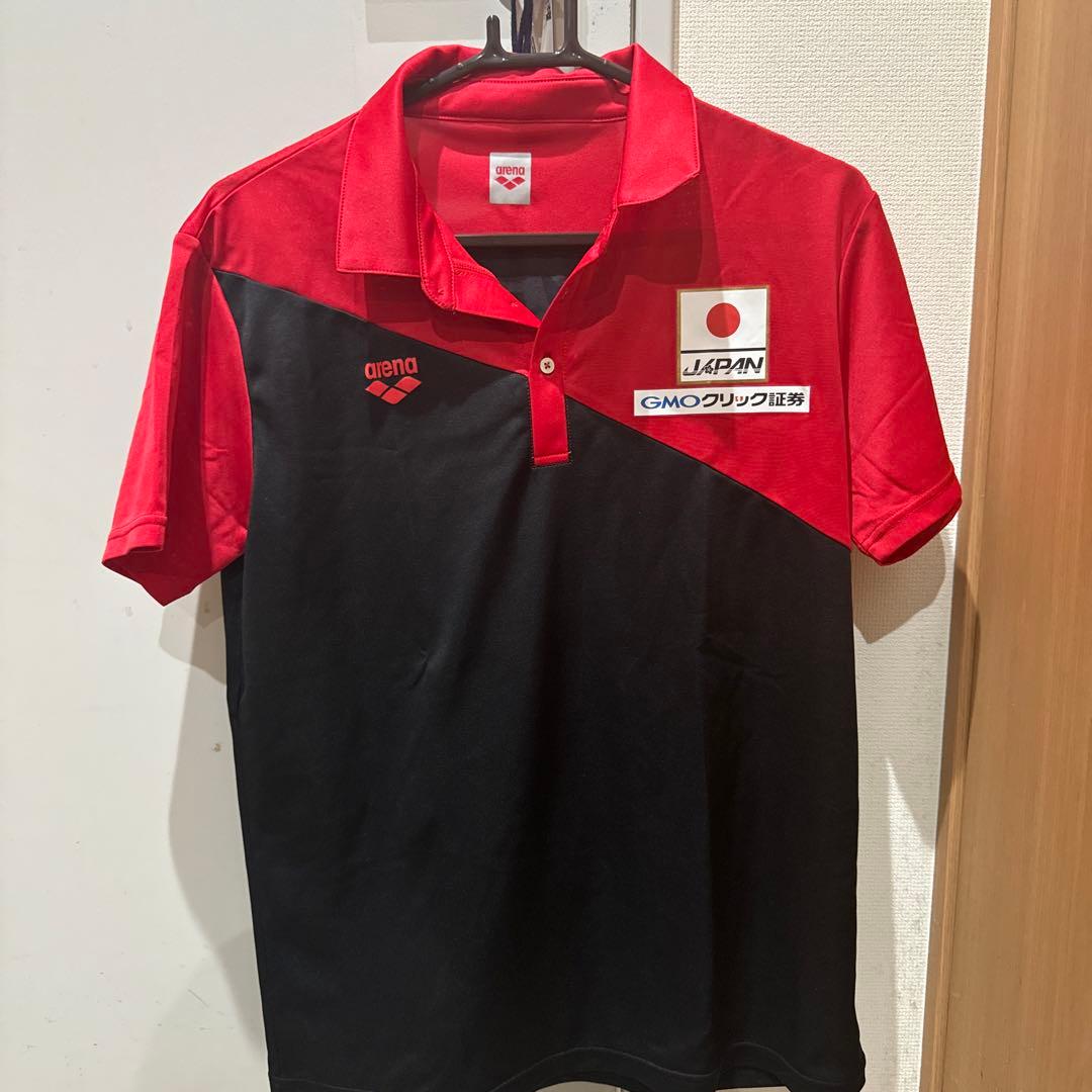 競泳 日本代表 ポロシャツ arena - 競泳日本代表ポロシャツ赤arenaサイズL五輪ワールドカップ水泳