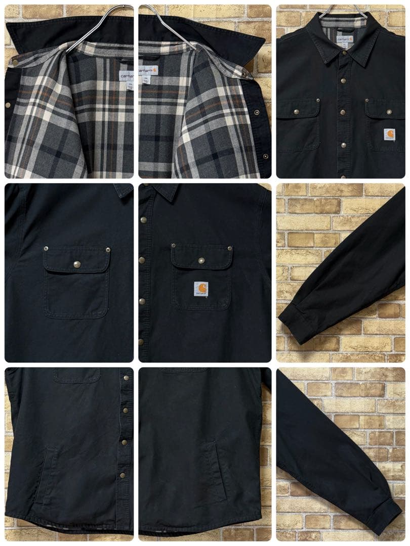 カーハート ダック地 シャツジャケット 裏地 ビッグシルエット 黒 2XL