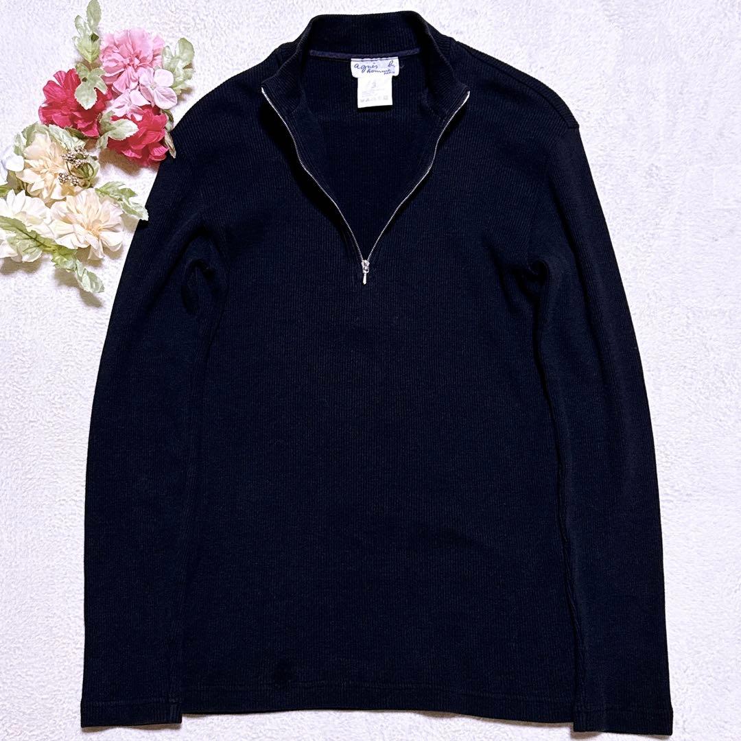 90s【美品】アニエスベーオム ハーフジップ ドライバーズニット