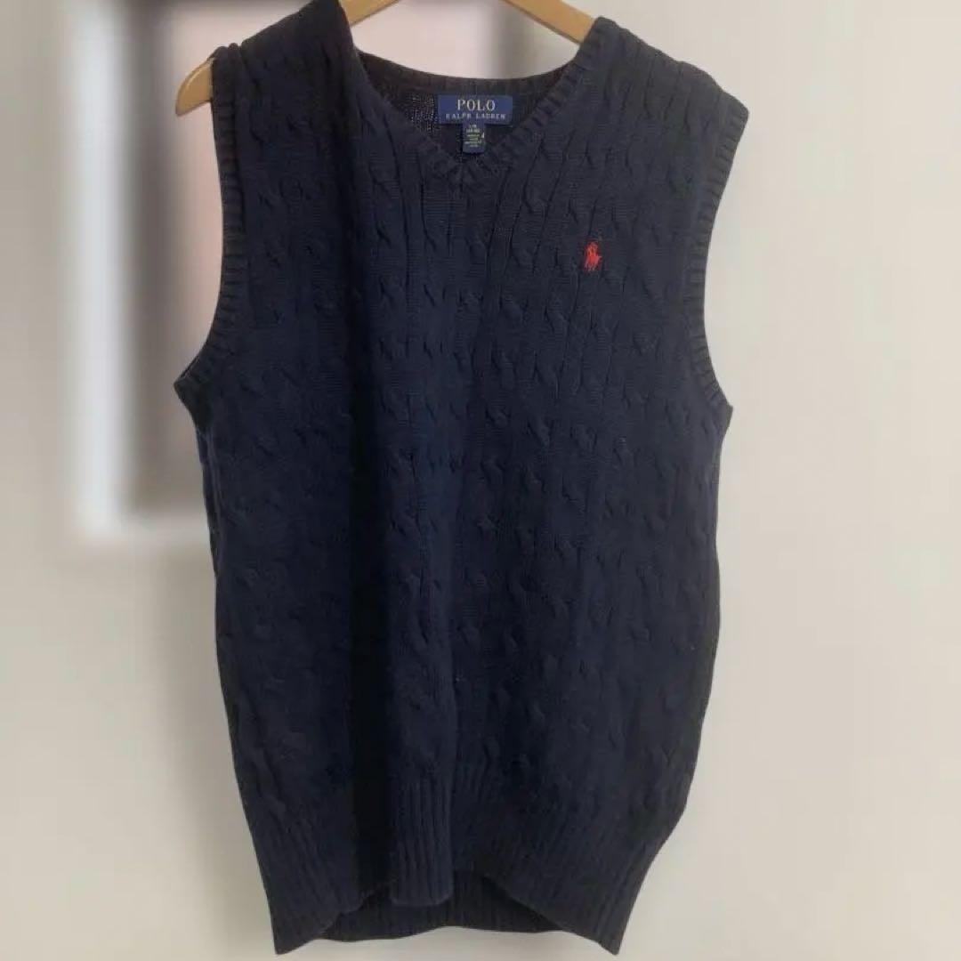 ポロ ラルフローレン ネイビー ベスト L/G 14-16 ケーブル編 J5 - メルカリ