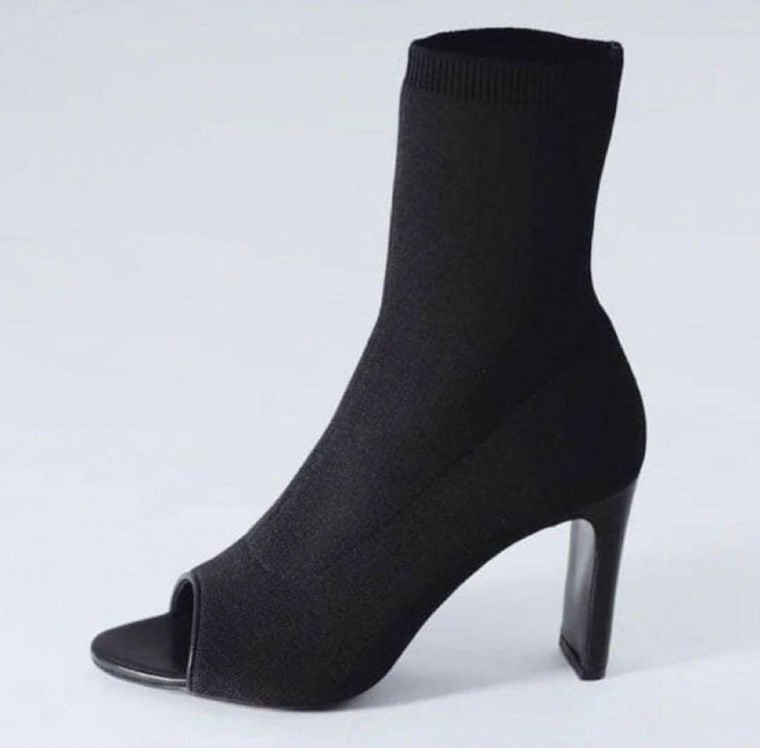 鈴木亜美プロデュース オープントゥ ニットブーツ ソックスブーツ S