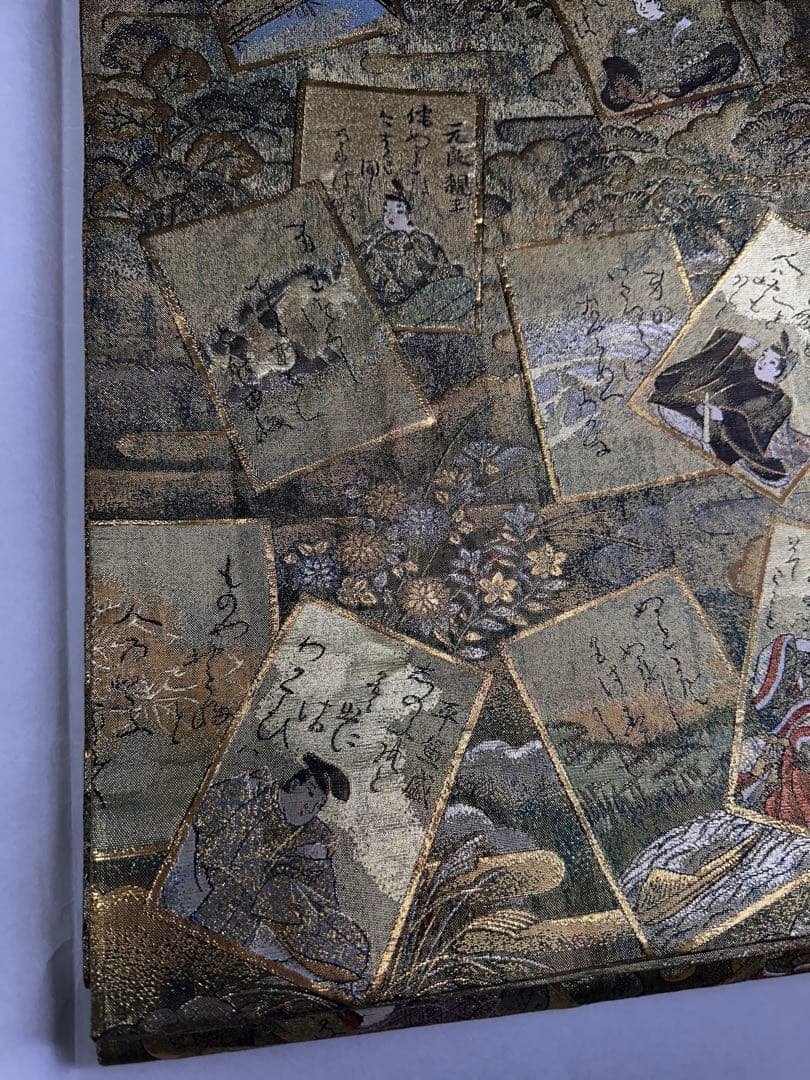 極逸品 正絹袋帯 光琳かるた 小倉百人一首 分析通知書証明付き - メルカリ