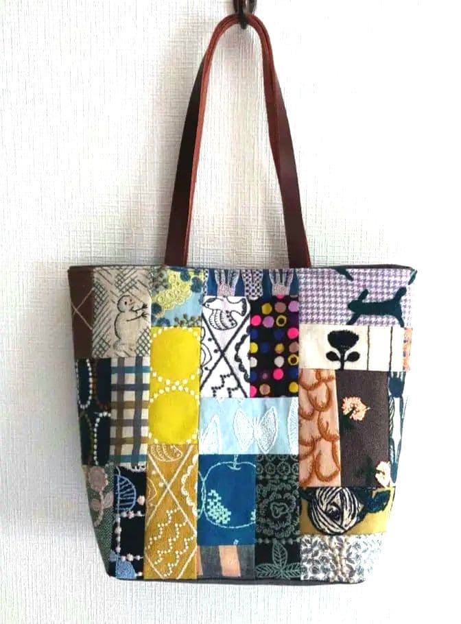 ミナペルホネン　両面パッチワーク　マチありトートバッグ M✰ミナペルホネンのトートバッグ♡愛しのパッチワーク-170 トート
