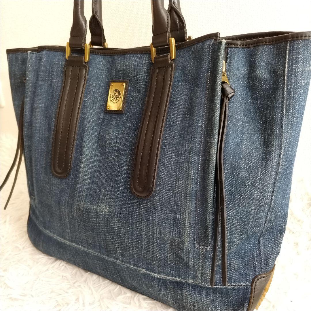 DIESEL　ディーゼル　トートバッグ　デニム　A4サイズ　レザー ハンドバッグ DIESEL デニム レザー ハンドバッグ ファスナー480066｜Yahoo!フリマ