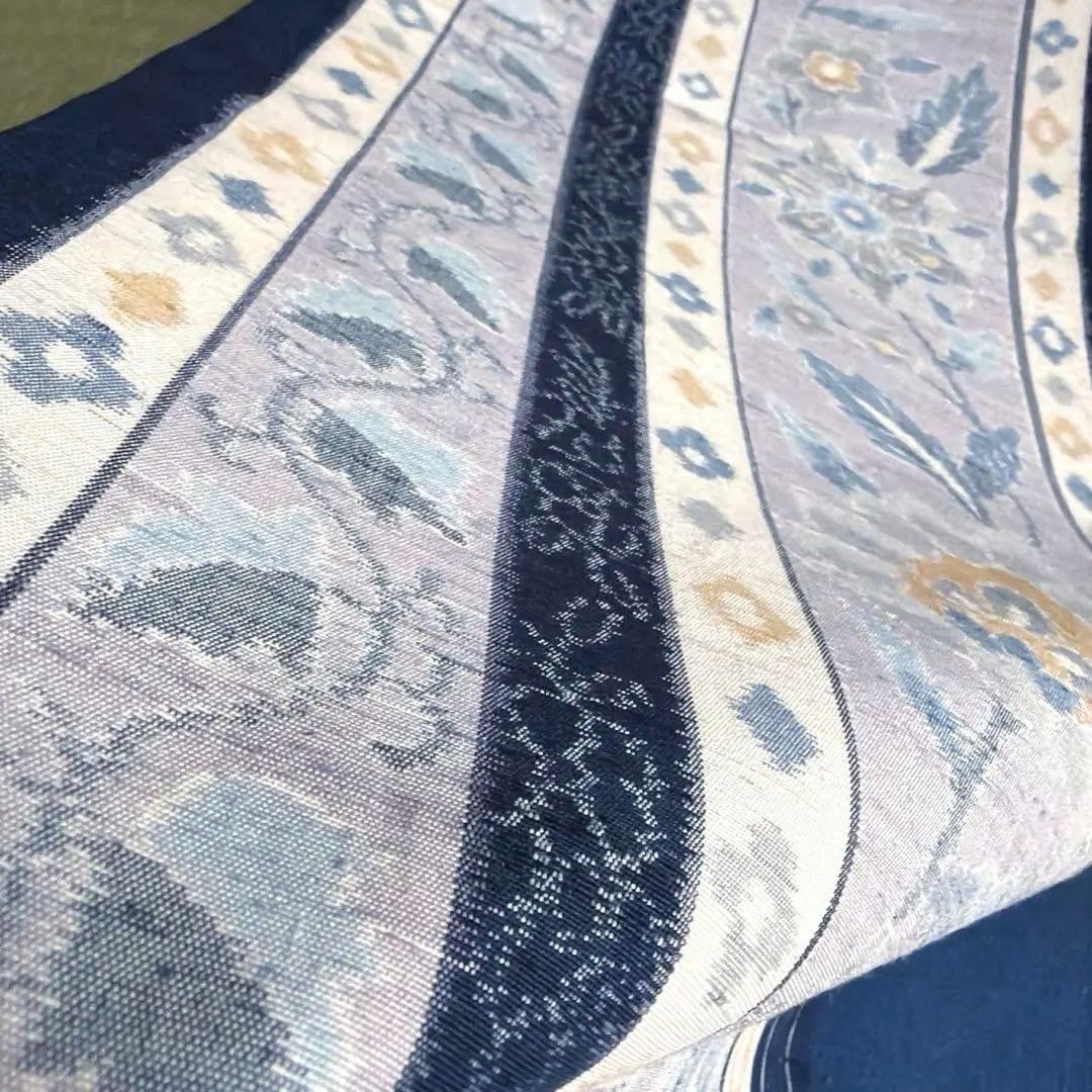 正絹　紬　全通袋帯《ライン　花》