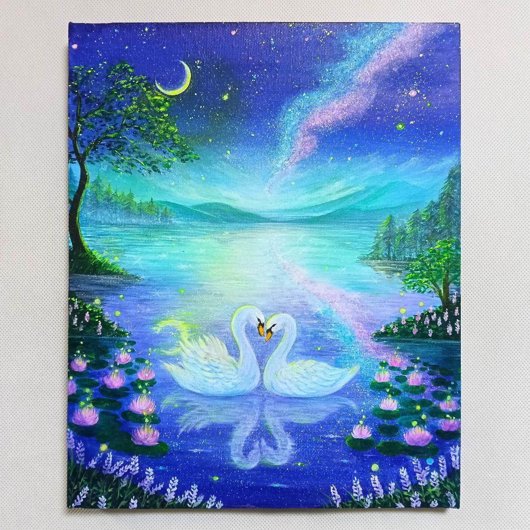 No.548 F3キャンバス アクリル画 原画 白鳥 白鳥の湖 開運絵画 - メルカリ