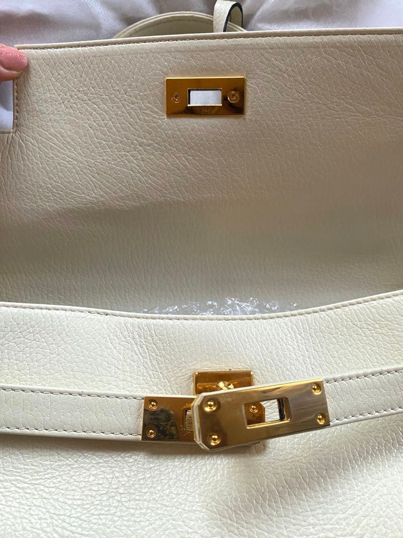 美品 HAMANO 濱野皮革工藝 皇室 フォーマル オフホワイトケリーバッグ