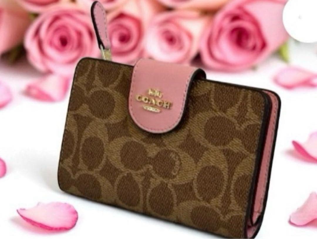新品未使用》COACH 二つ折り財布 ブラウン/ピンク【新品】 - メルカリ