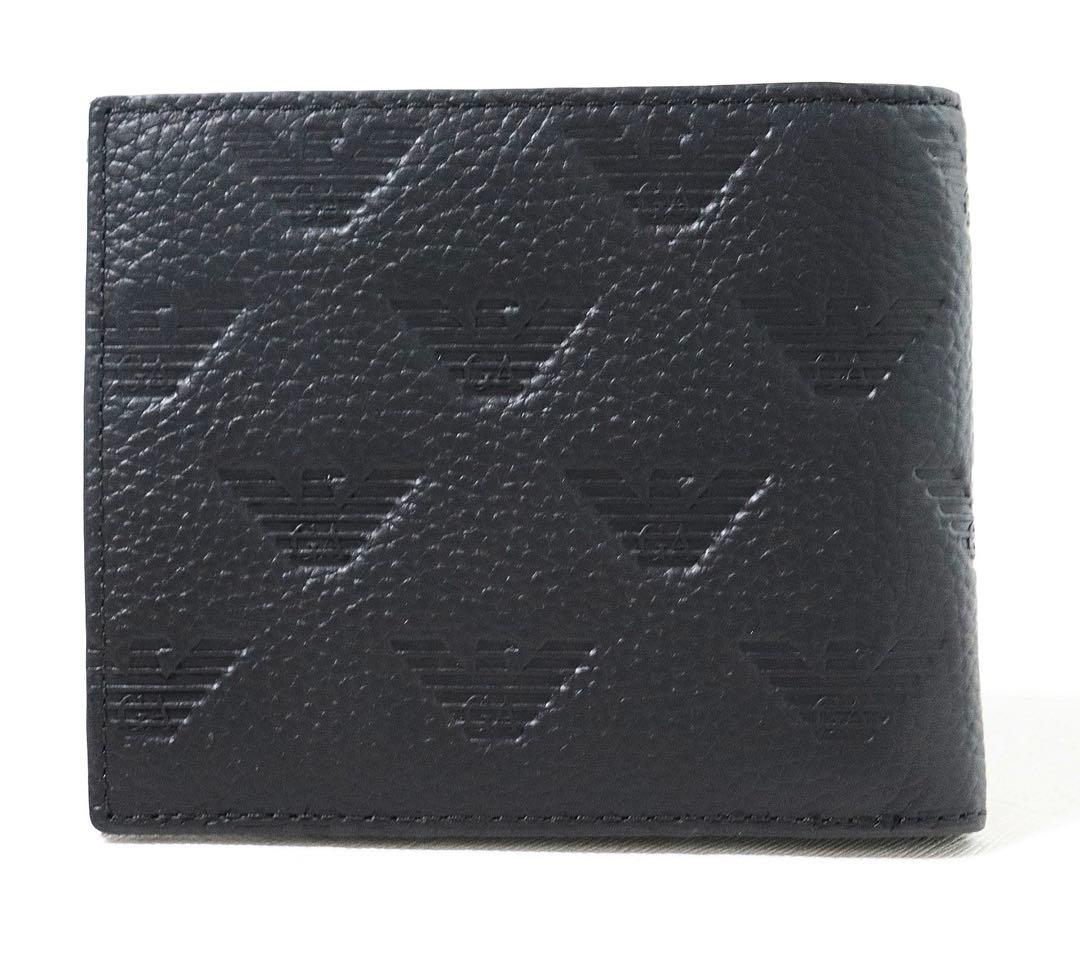 《エンポリオアルマーニ》箱付新品 イーグルロゴ総柄 立体ロゴ レザー2つ折り財布