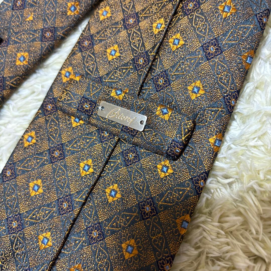 極美品 イタリア製 ブリオーニ ネクタイ ゴールド系 玉虫色 プレート