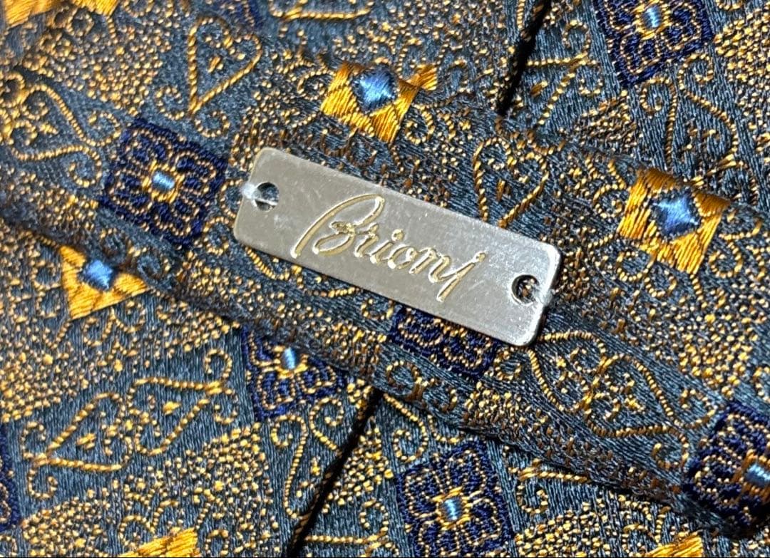 極美品 イタリア製 ブリオーニ ネクタイ ゴールド系 玉虫色 プレート