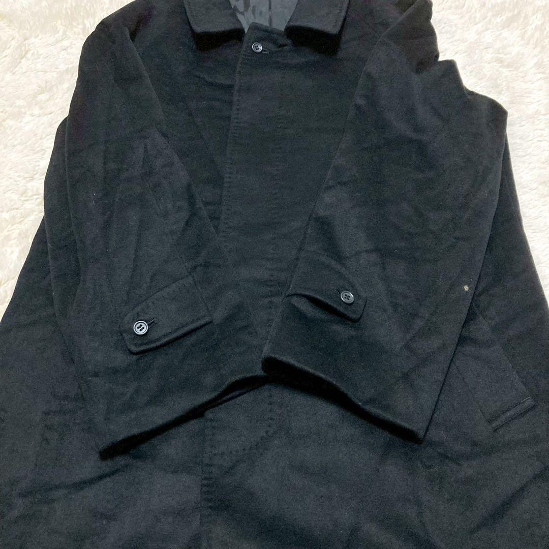 イタリア製 カシミヤ100％ ブラック ステンカラーコート M 比翼 黒