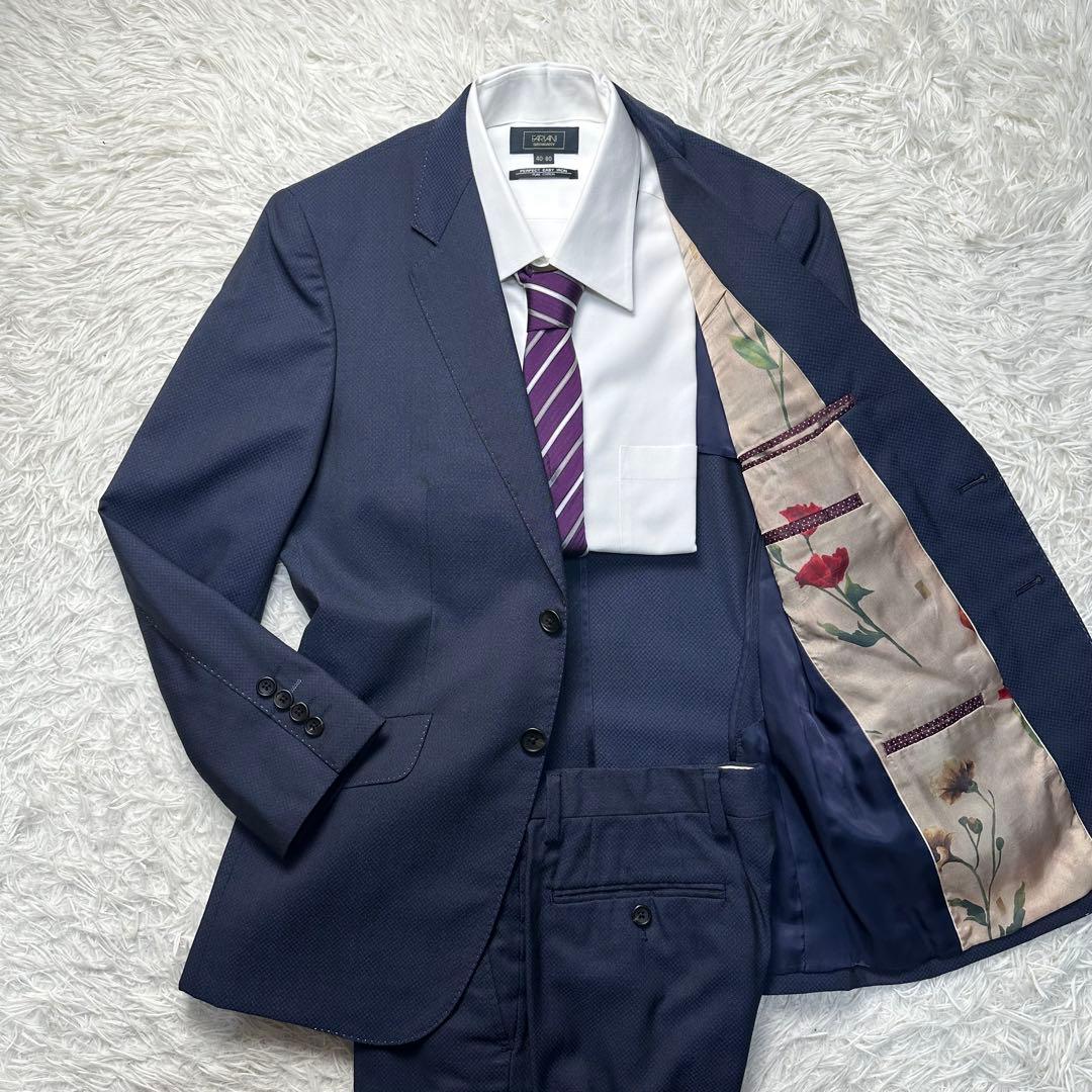 希少 極美品 ポールスミス 薔薇柄 シルク混 光沢 白ステッチ 上下