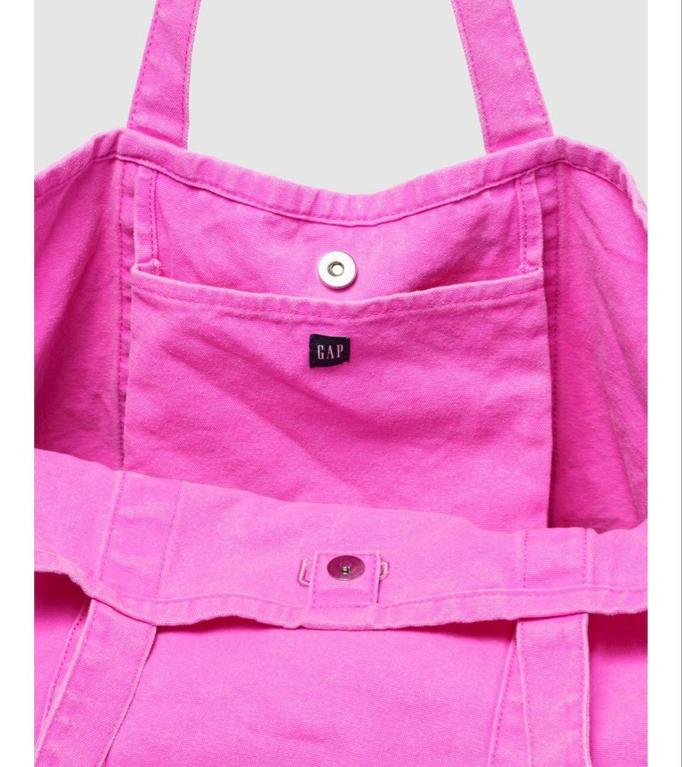 新品未使用】GAP ロゴトートバッグ ブラック ネオンピンクブルー