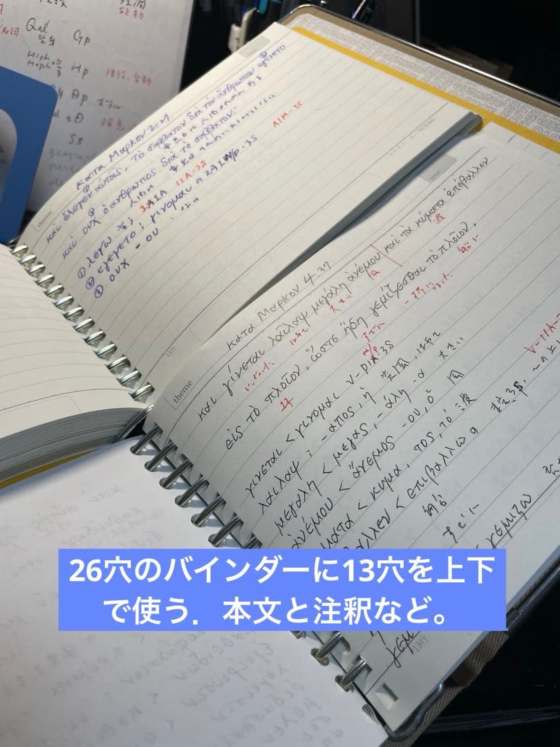 サハラ1、B6横13穴ルーズリーフ用本革バインダー誰でも勉強したくなる