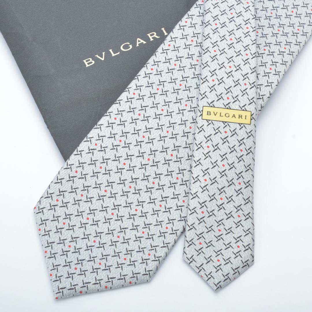 未使用同様◇ブルガリ ネクタイ セッテピエゲ シルク グレー ドット