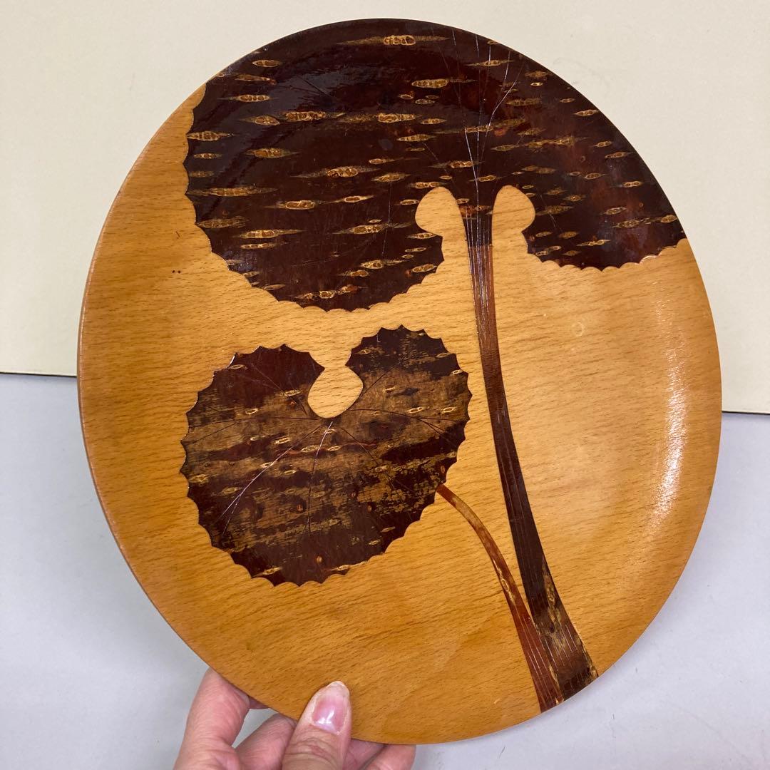 D-4 飾り皿 木象嵌 樺細工 桜皮 寄木細工 象嵌細工 伝統工芸 木工芸品